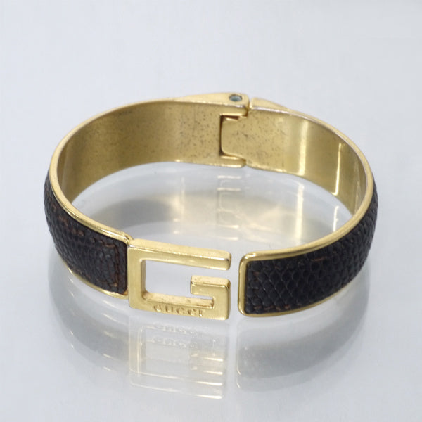 OLD Gucci　リザードロゴバングル（ゴールド/濃茶）