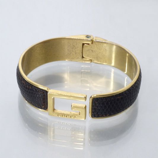 OLD Gucci　リザードロゴバングル（ゴールド/濃茶）