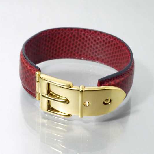OLD Gucci　ベルトモチーフ リザードレザーバングル（赤）
