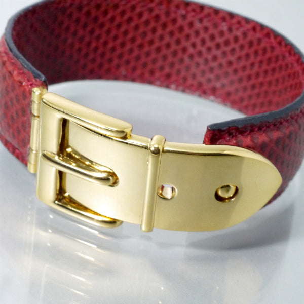 OLD Gucci　ベルトモチーフ リザードレザーバングル（赤）