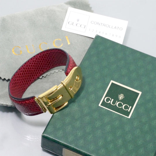 OLD Gucci　ベルトモチーフ リザードレザーバングル（赤）