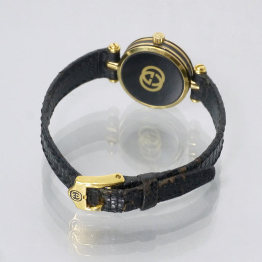 OLD Gucci 黒文字盤サイドライン ミニ腕時計（黒/リザード）