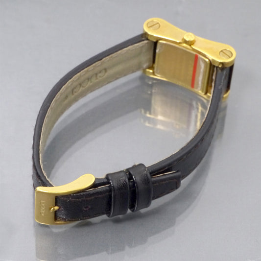 OLD Gucci スクエア型ゴールド腕時計（濃茶）