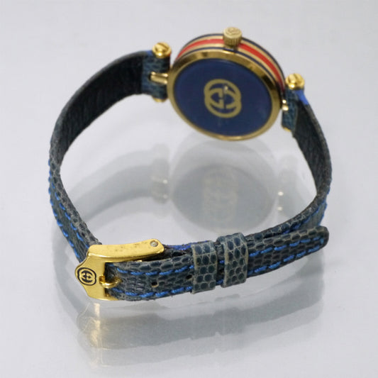 OLD Gucci サイドシェリーミニ腕時計（リザード/青）
