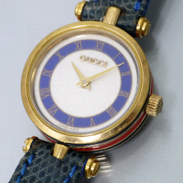 OLD Gucci サイドシェリーミニ腕時計（リザード/青）