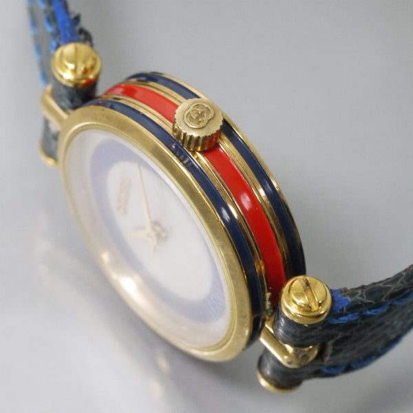 OLD Gucci サイドシェリーミニ腕時計（リザード/青）