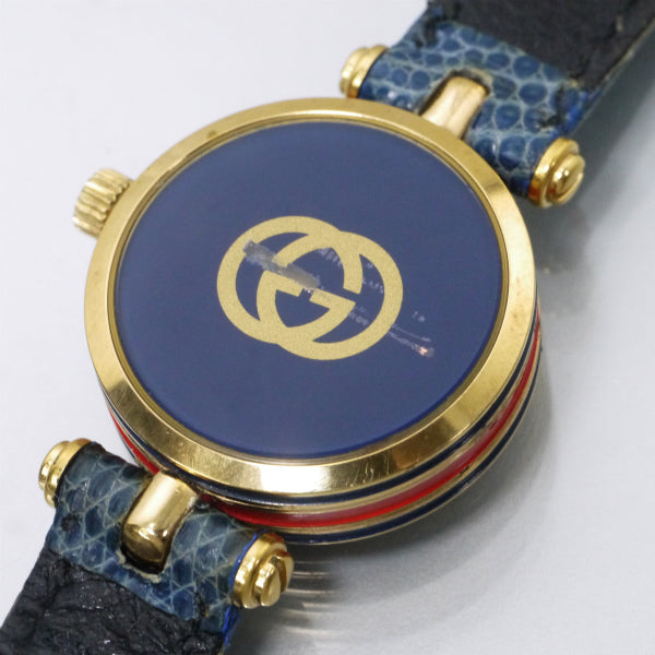 OLD Gucci サイドシェリーミニ腕時計（リザード/青）