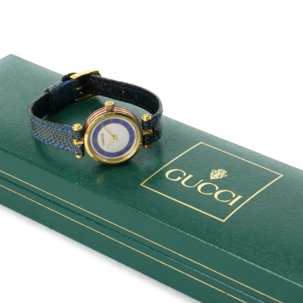 OLD Gucci サイドシェリーミニ腕時計（リザード/青）