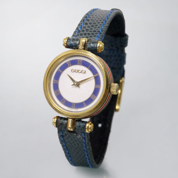 OLD Gucci サイドシェリーミニ腕時計（リザード/青）