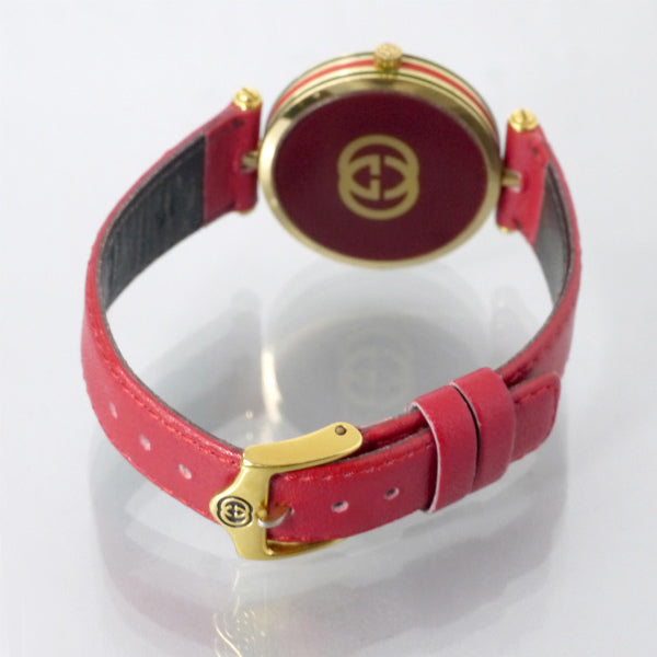 OLD Gucci サイドシェリービッグフェイス腕時計（赤） – Vintage