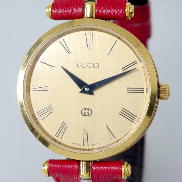OLD Gucci　サイドシェリービッグフェイス腕時計（赤）