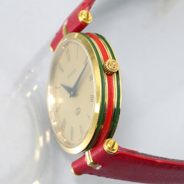 OLD Gucci　サイドシェリービッグフェイス腕時計（赤）