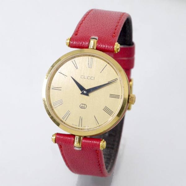OLD Gucci　サイドシェリービッグフェイス腕時計（赤）