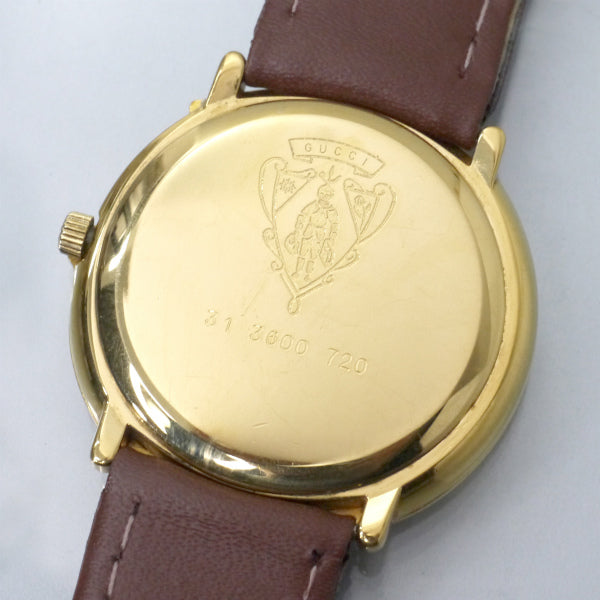 OLD Gucci 　丸型Gベゼル ブラックフェイス腕時計（茶）