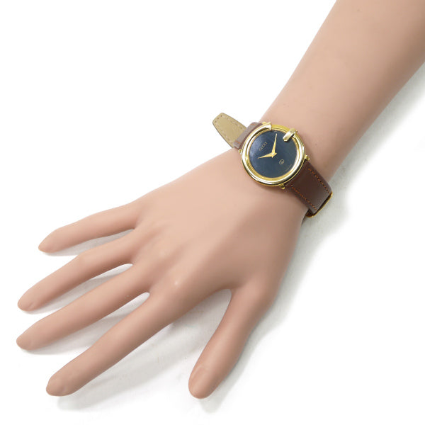 OLD Gucci 　丸型Gベゼル ブラックフェイス腕時計（茶）