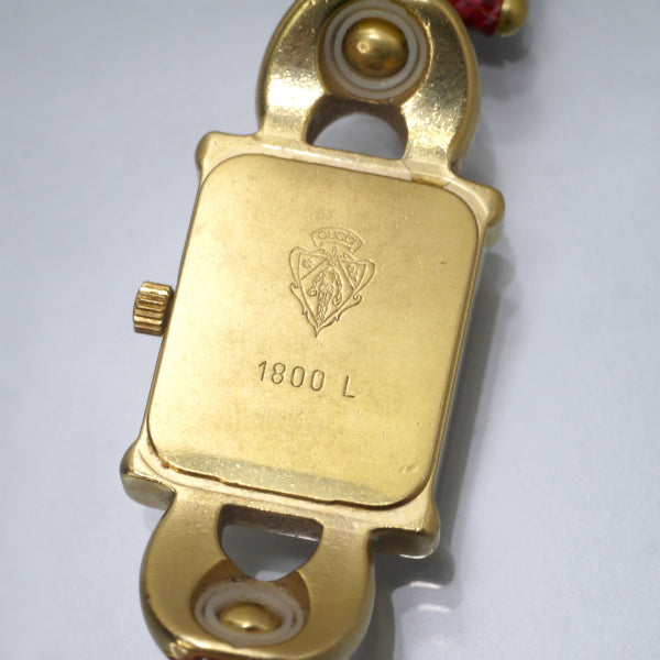 OLD Gucci リンクチェーン スクエア腕時計（赤/リザード）