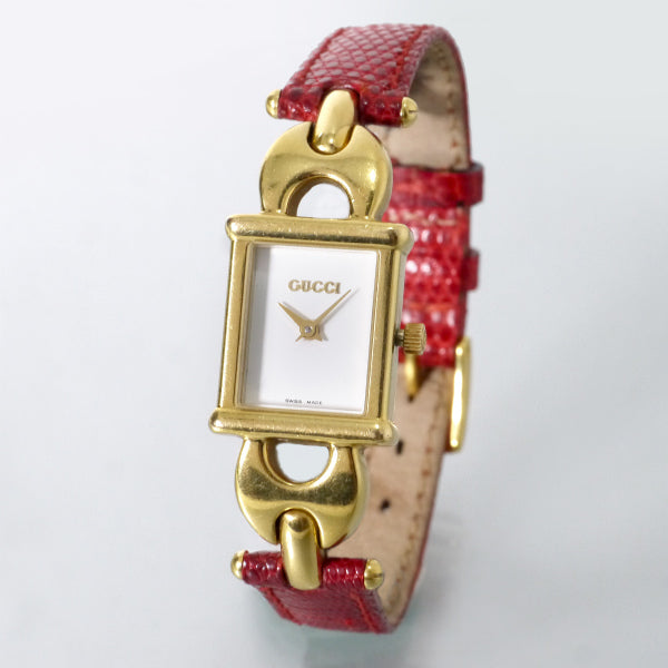 OLD Gucci リンクチェーン スクエア腕時計（赤/リザード）