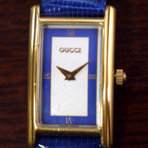 OLD Gucci リザード青バンド腕時計　長方形