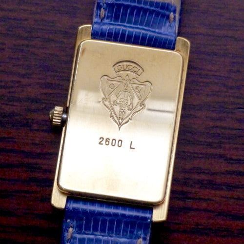 OLD Gucci リザード青バンド腕時計　長方形