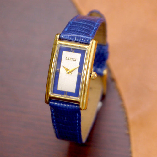 OLD Gucci リザード青バンド腕時計　長方形