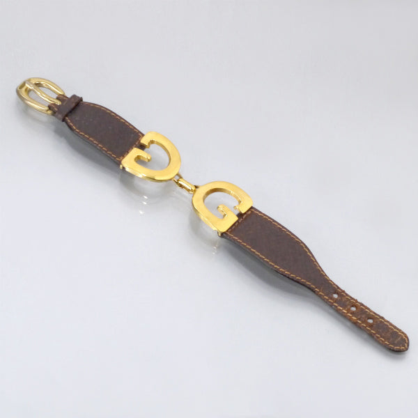OLD Gucci　GGロゴレザーブレスレット（ゴールド/濃茶）
