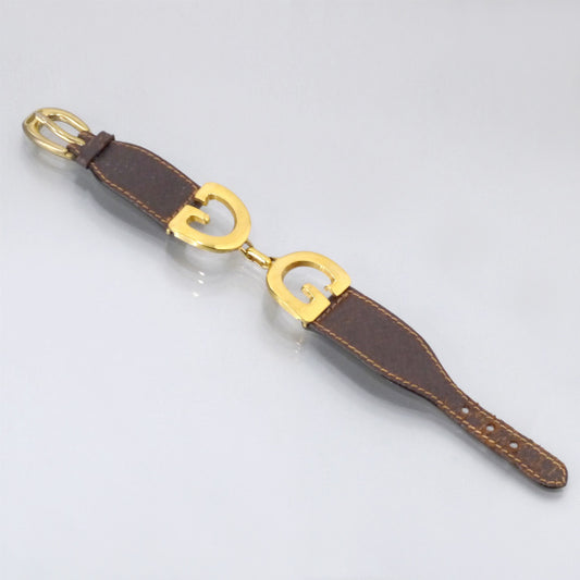 OLD Gucci　GGロゴレザーブレスレット（ゴールド/濃茶）