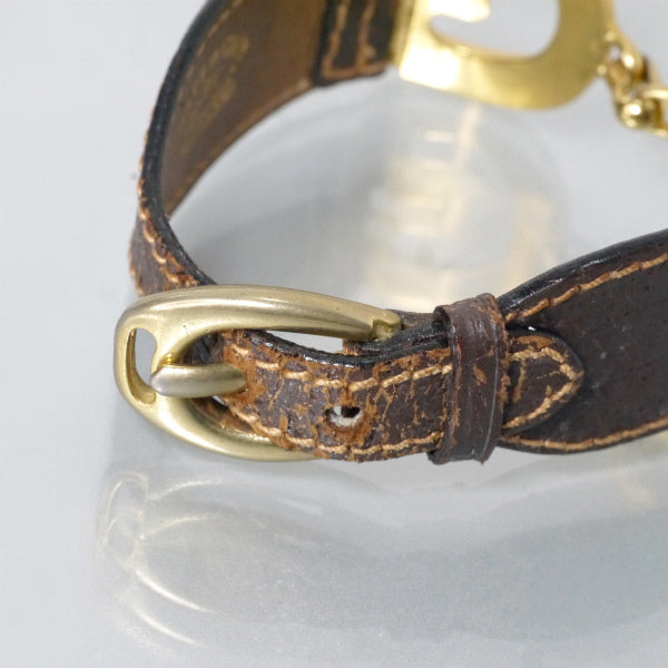 OLD Gucci　GGロゴレザーブレスレット（ゴールド/濃茶）