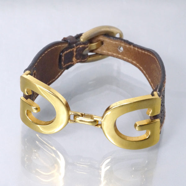 OLD Gucci　GGロゴレザーブレスレット（ゴールド/濃茶）