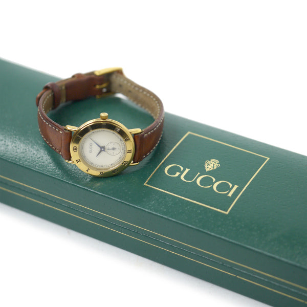 OLD Gucci ギリシャ数字 秒針腕時計（レザー/茶）