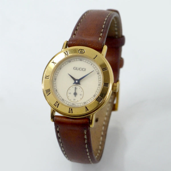 OLD Gucci ギリシャ数字 秒針腕時計（レザー/茶）