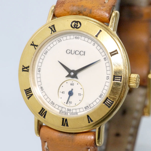 OLD Gucci ギリシャ数字 秒針腕時計（レザー/キャメル）