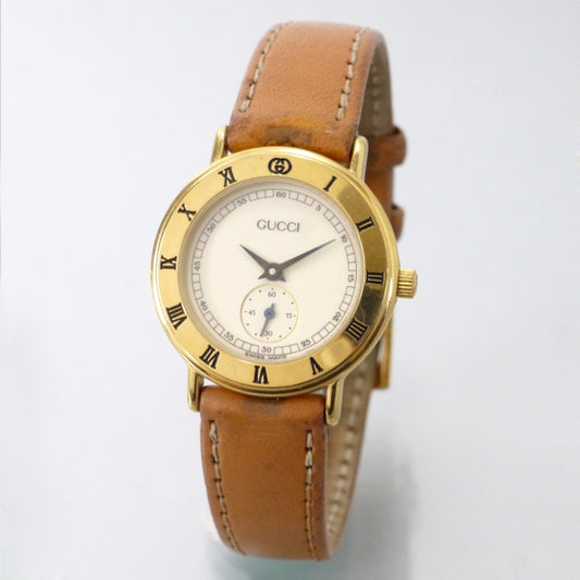 OLD Gucci ギリシャ数字 秒針腕時計（レザー/キャメル）