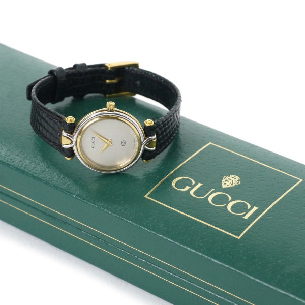 OLD Gucci シルバー×ゴールド腕時計（黒/リザード）