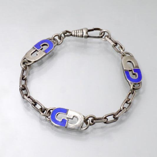OLD Gucci GGモチーフ チェーンブレスレット（シルバー×青）