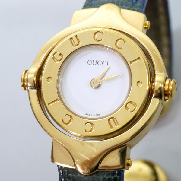 OLD Gucci 回転式バングルウォッチ（リザード/青）