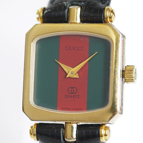 OLD Gucci　スクエアシェリー腕時計（濃茶リザード・小）