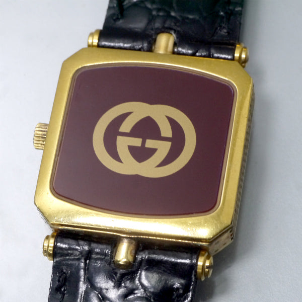 OLD Gucci　スクエアシェリー腕時計（黒/クロコ）