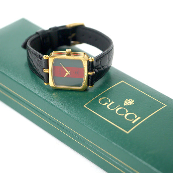 OLD Gucci　スクエアシェリー腕時計（黒/クロコ）