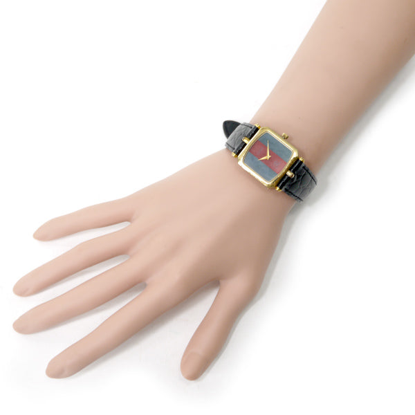 OLD Gucci　スクエアシェリー腕時計（黒/クロコ）