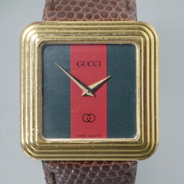 OLD Gucci　スクエアシェリー腕時計（リザードバンド・明茶）