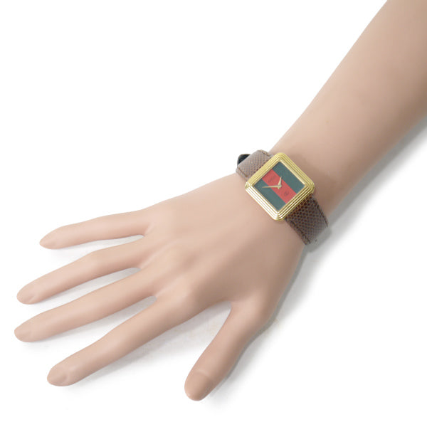 OLD Gucci　スクエアシェリー腕時計（リザードバンド・明茶）