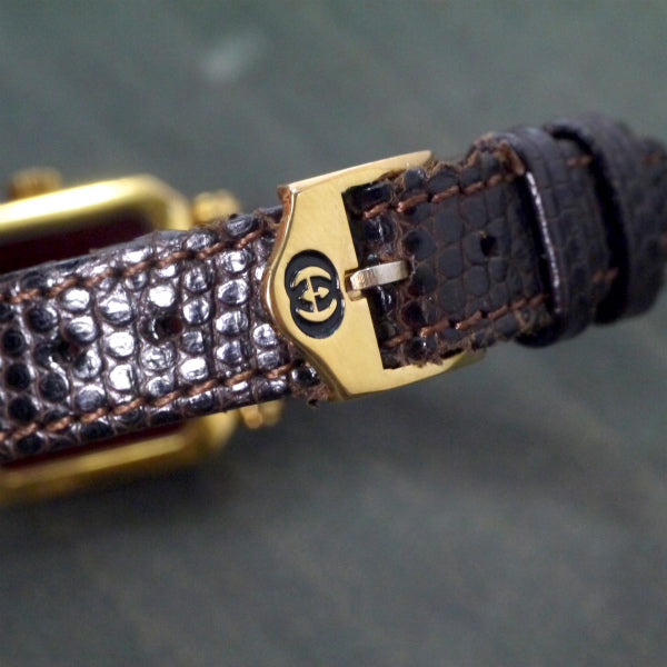 OLD Gucci　スクエアシェリー腕時計（濃茶リザード・小）