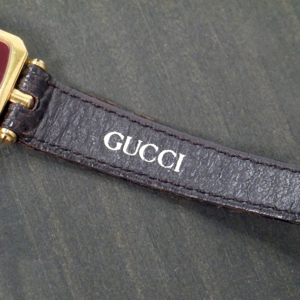OLD Gucci　スクエアシェリー腕時計（濃茶リザード・小）