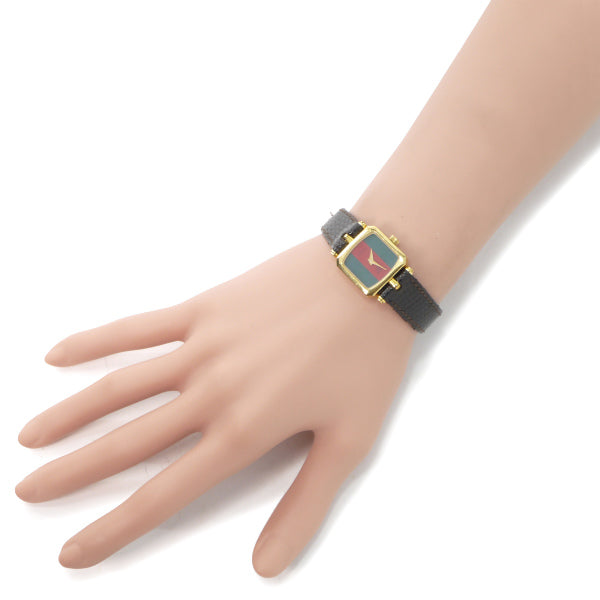 OLD Gucci　スクエアシェリー腕時計（濃茶リザード・小）