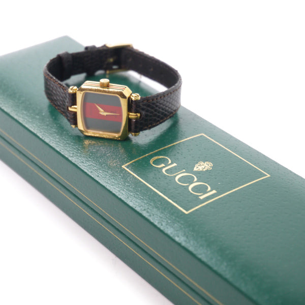OLD Gucci　スクエアシェリー腕時計（濃茶リザード・小）