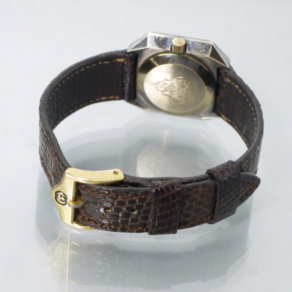 OLD Gucci　激レア!!ヘキサゴン×タイガーアイ腕時計（リザード・茶）