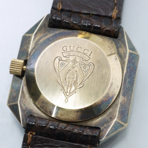 OLD Gucci　激レア!!ヘキサゴン×タイガーアイ腕時計（リザード・茶）