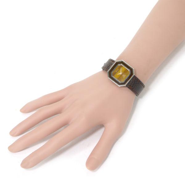 OLD Gucci　激レア!!ヘキサゴン×タイガーアイ腕時計（リザード・茶）