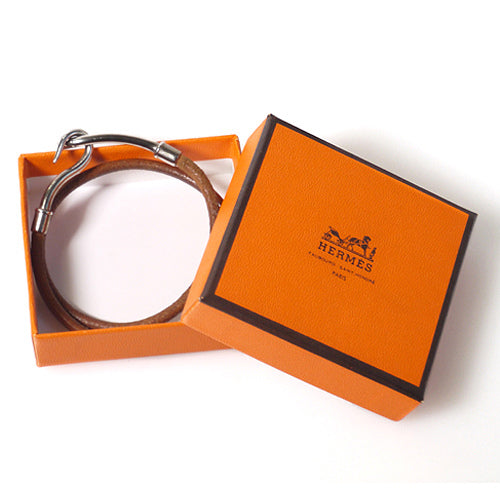 HERMES　皮チョーカーブレス（茶）