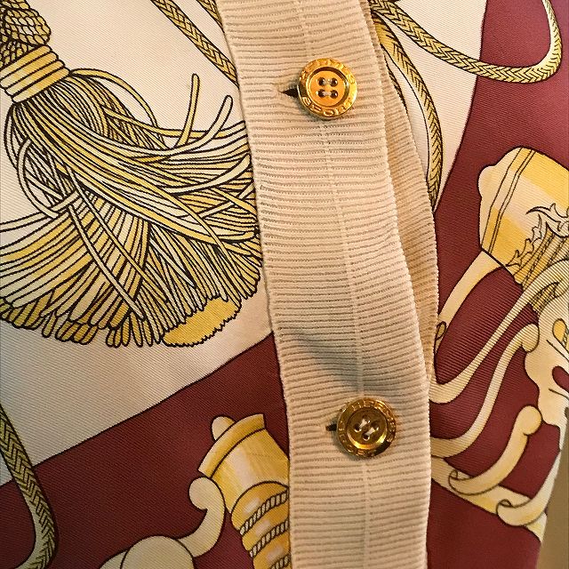 HERMES シルク スカーフ柄 カーディガン(赤×白)